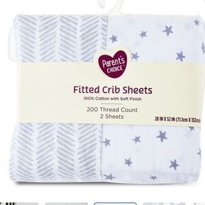 Parents Choice Pack of Two Crib Sheets Striped Gray Stars Gender Neutral Bedding